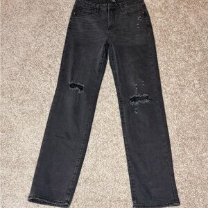 Fashion Nova Black Distressed Straight Leg Pants